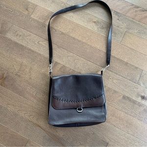 Brighton Pebbled Light Brown and Dark Brown Cross Stitched Flap Cross Body